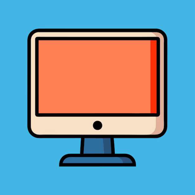 A computer monitor on a teal background.