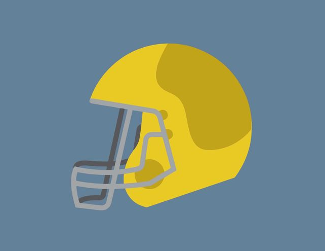 A yellow football helmet on a mellow teal background.